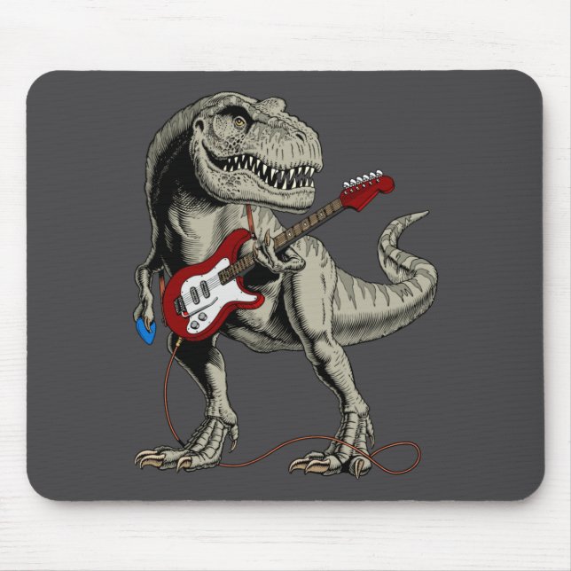 Mousepad Dinosaur Acoustic Electric B Guitar Player  (Frente)