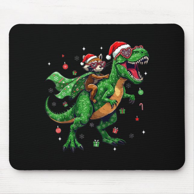 Mousepad Dinosaur Christmas T Rex Raccoon Santa Holiday  (Frente)