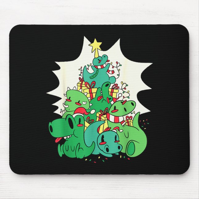 Mousepad Dinosaur Christmas Tree Cartoons Holiday Tyrannosa (Frente)
