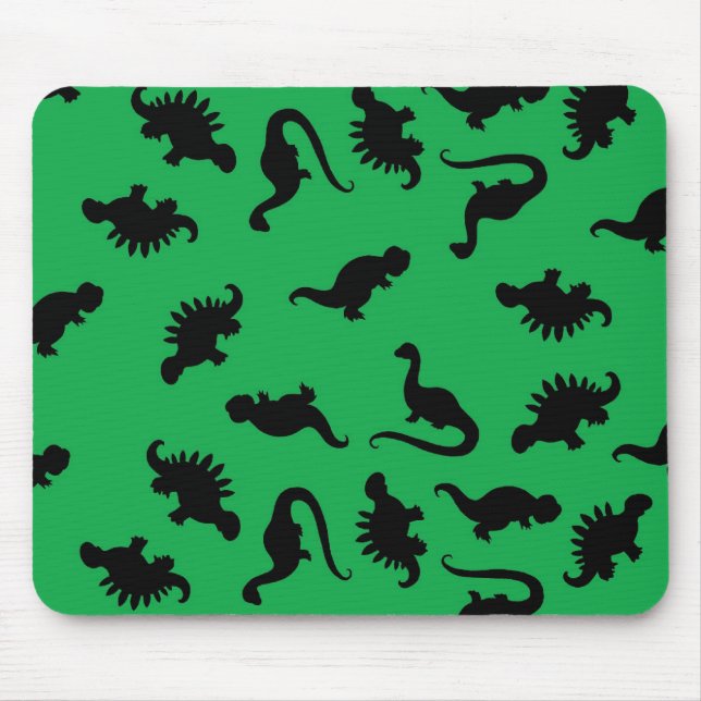 Mousepad Dinosaur Silhouettes on Green Background Pattern (Frente)