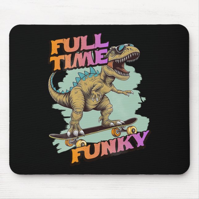 Mousepad Dinossauro de skate funky engraçado em tempo integ (Frente)