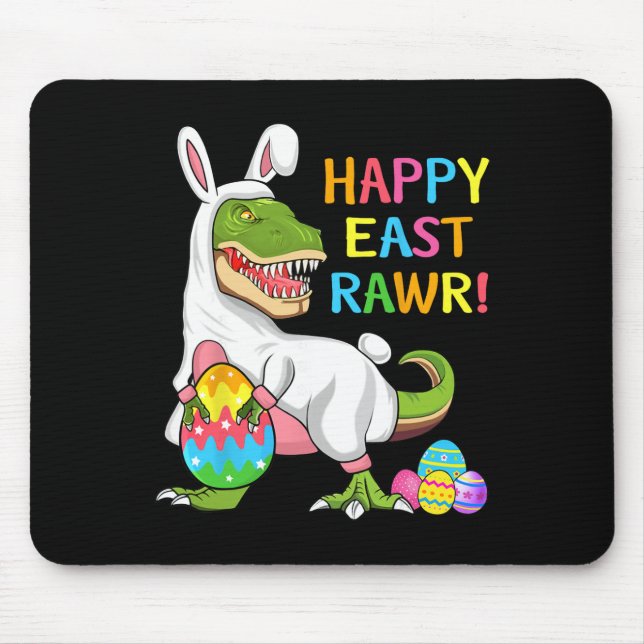 Mousepad Dinossauro do Dia de Páscoa Divertido Feliz T Rex  (Frente)