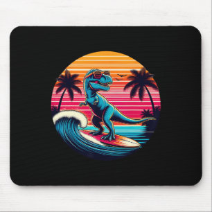 Mousepad Dinossauro Engraçado Surfando Pôr do Sol Retro Hom