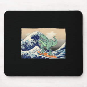 Mousepad Dinossauro Engraçado, T Rex Surfando, Arte de Dino
