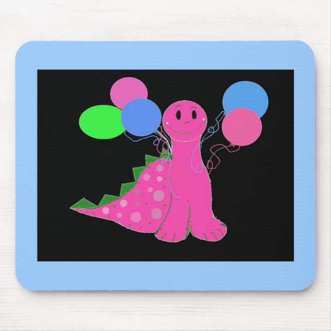 Mousepad Dinossauro Rosa com Balões (Frente)