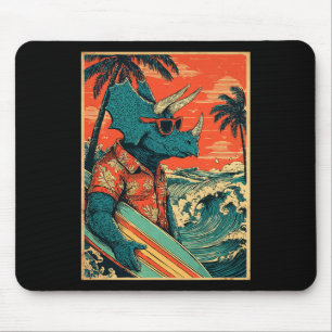 Mousepad Dinossauro Surfista Retro Havaí Verão Triceratops 