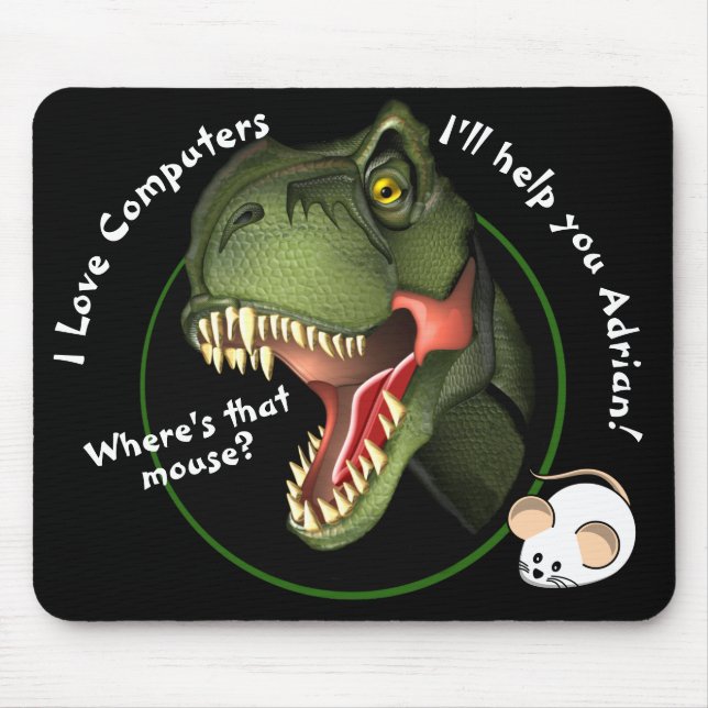 Mousepad Dinossauro T-Rex Personalizado e Rato Pequeno (Frente)