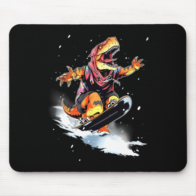 Mousepad Dinossauro T-rex Snowboard Snowboard Snowboarder V (Frente)