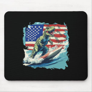 Mousepad Dinossauro Vermelho Branco Azul Surfando Para Juri