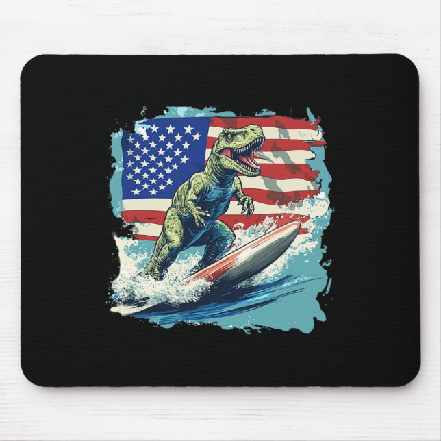 Mousepad Dinossauro Vermelho Branco Azul Surfando Para Juri (Frente)