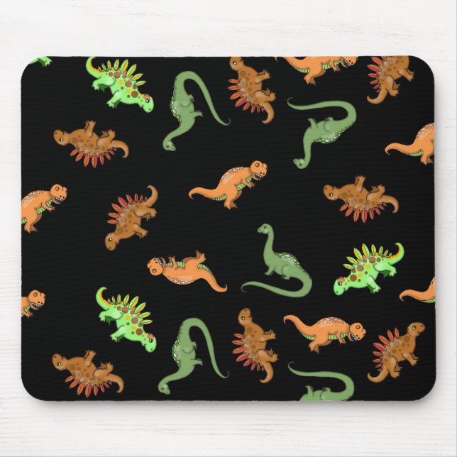 Mousepad Dinossauros bonitos no fundo negro (Frente)