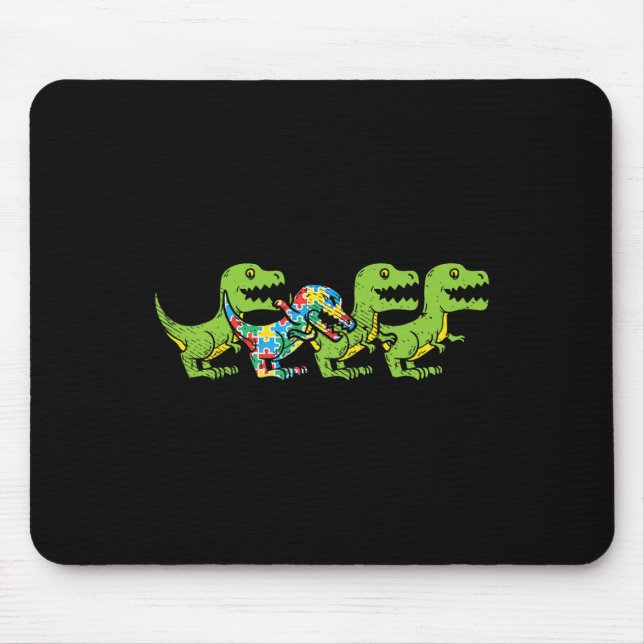 Mousepad Dinossauros T-Rex Quebra-cabeça Dino Autismo Consc (Frente)