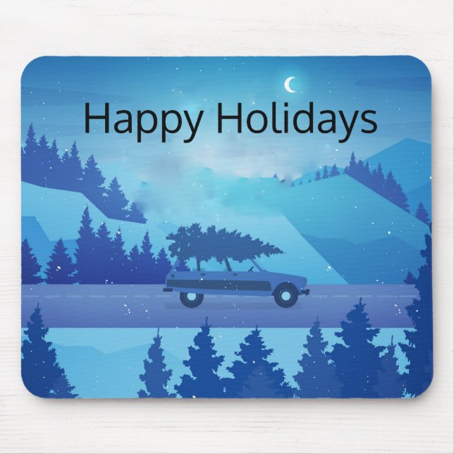 Mousepad Dirigindo pela estrada com uma árvore de natal (Frente)