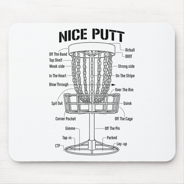 Mousepad Disco Golfe Esboço Belo Putt Engraçado Jargão de P (Frente)
