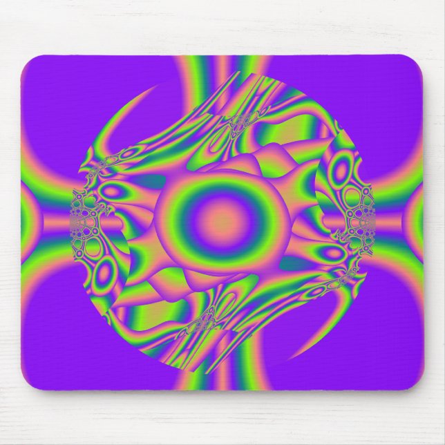 Mousepad Distorção Fractal Psicotrópico Verde Roxo (Frente)