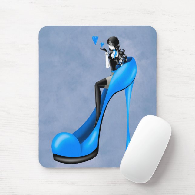 Mousepad Diva da Moda de salto Stiletto azul  (Com mouse)