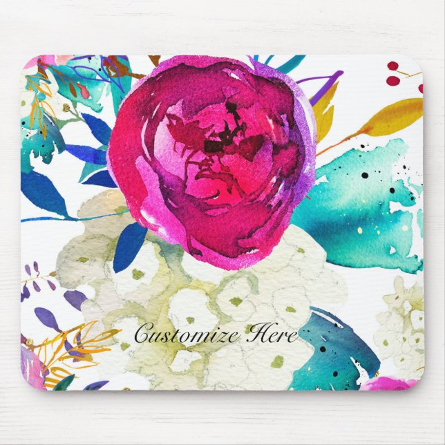 Mousepad Diversão Brilho Ousado Floral Aquarela Salpico de  (Frente)