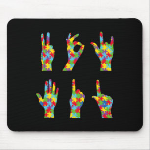 Mousepad Diversão do Sinal de Amor ASL Autismo Consciência