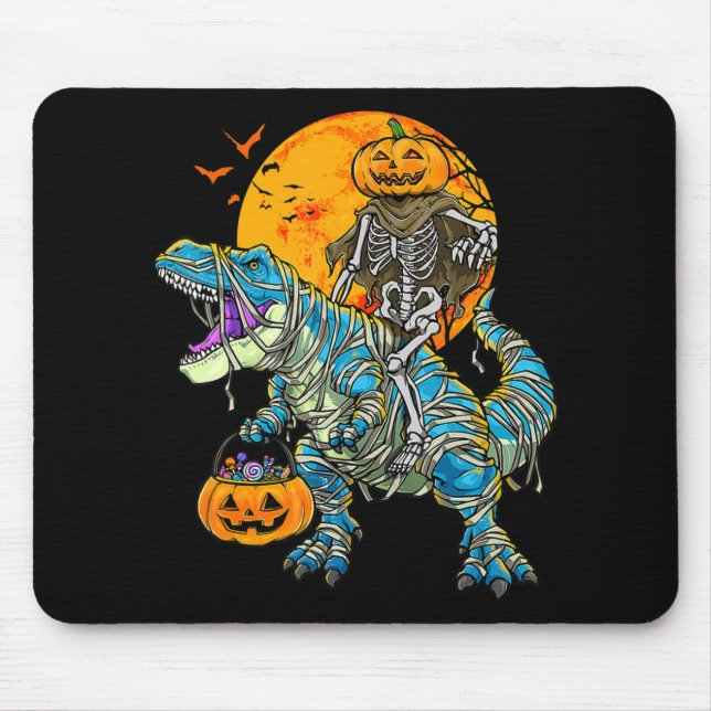 Mousepad Diversão Halloween Dinossaur T Rex Mummy Pumpkin C (Frente)