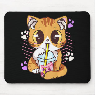 Mousepad Diversão Kawaii Cute Cat Boba Bubble milk Tea Anim