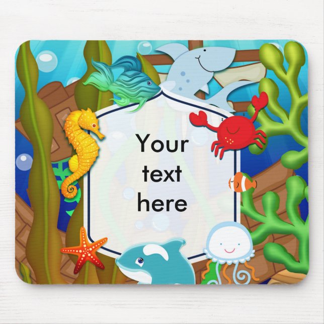 Mousepad Diversão sob o mar Peixes Crianças Computador Infa (Frente)