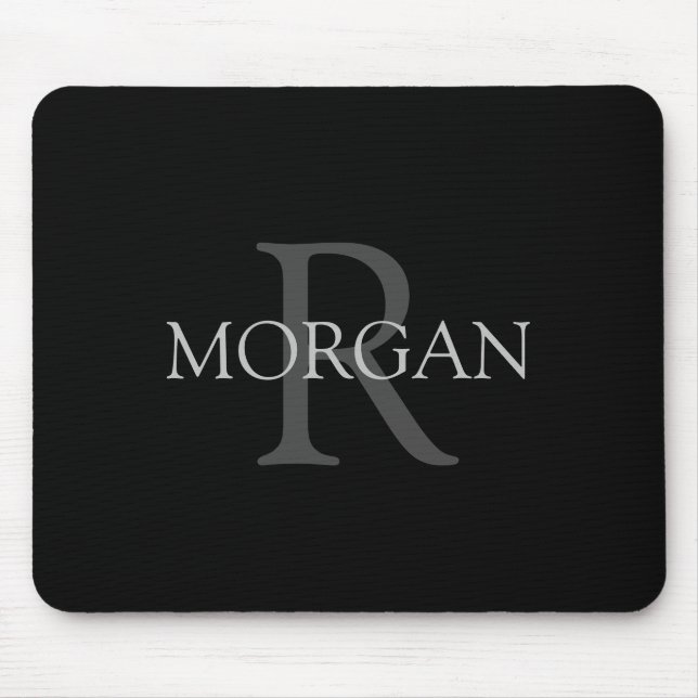 Mousepad DIY Monograma & Name, preto clássico com texto de  (Frente)