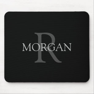 Mousepad DIY Monograma & Nome, preto clássico com texto de