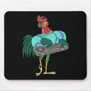 Mousepad Dj Cartoon Galo Com Discos De Vinil Desgastado