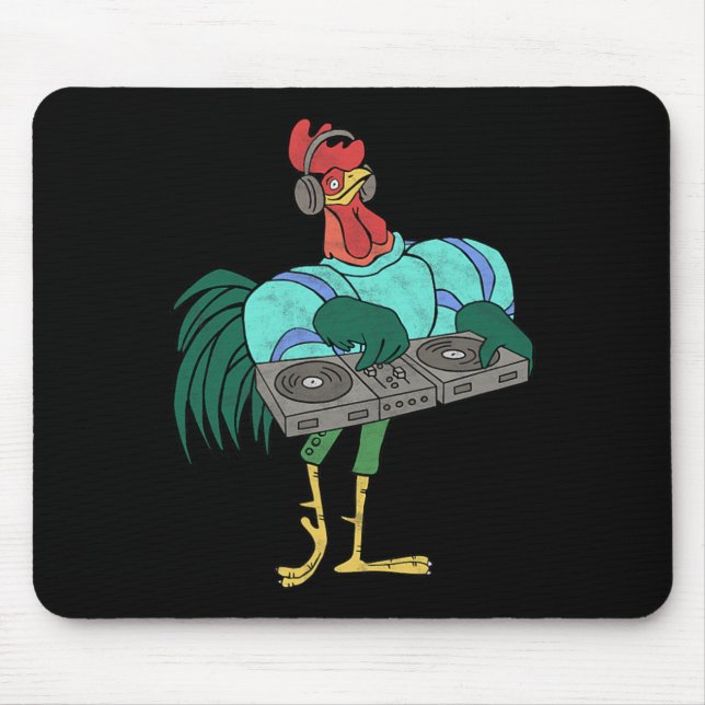 Mousepad Dj Cartoon Galo Com Discos De Vinil Desgastado  (Frente)
