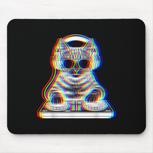 Mousepad Dj Cat Edm Música Engraçada Presente Para Gatos De (Frente)