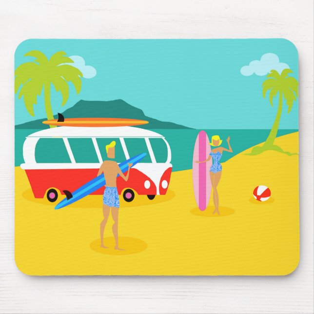 Mousepad do Casal de Surfer Retro (Frente)
