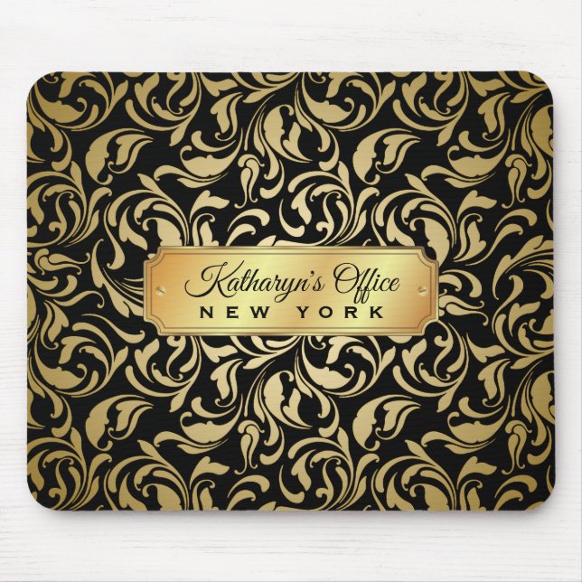 Mousepad Do preto Dourado extravagante do Flourish do (Frente)