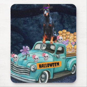 Mousepad Doberman Dog Halloween Truck Noite Assustadora