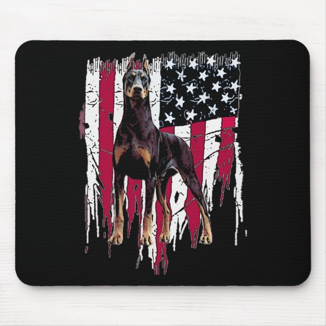 Mousepad Doberman Pinscher American Flag Usa Awesome  (Frente)