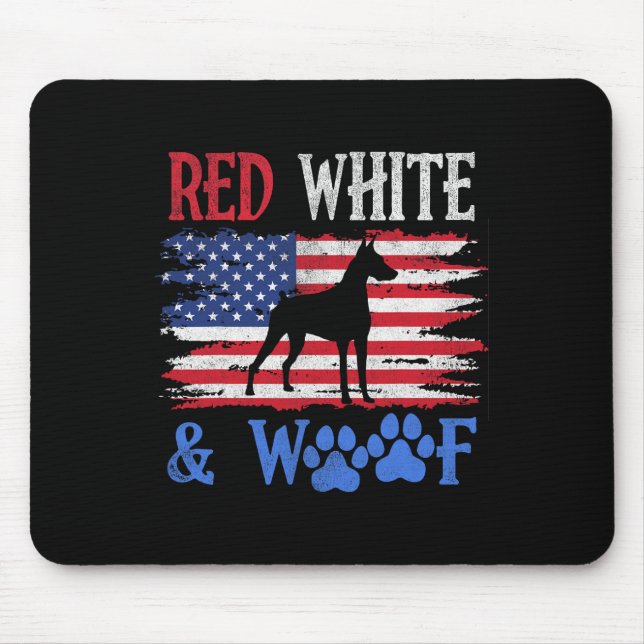 Mousepad Doberman Pinscher American Flag Usa Red White E (Frente)