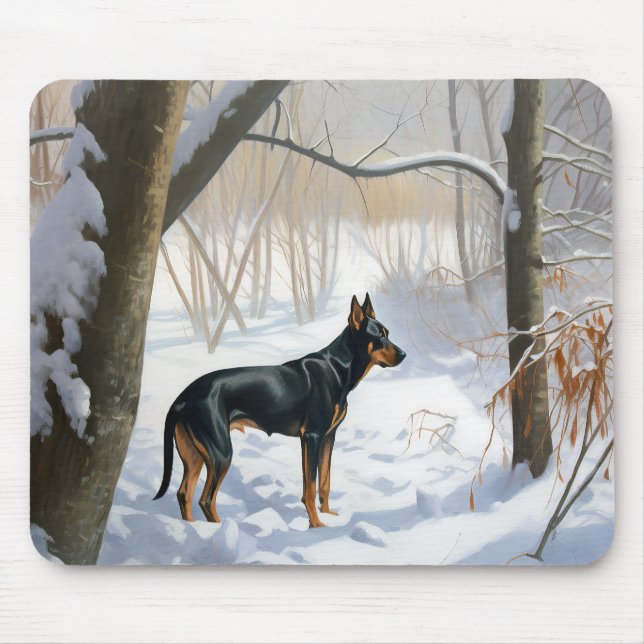 Mousepad Doberman Pinscher Deixe Nevar Natal (Frente)