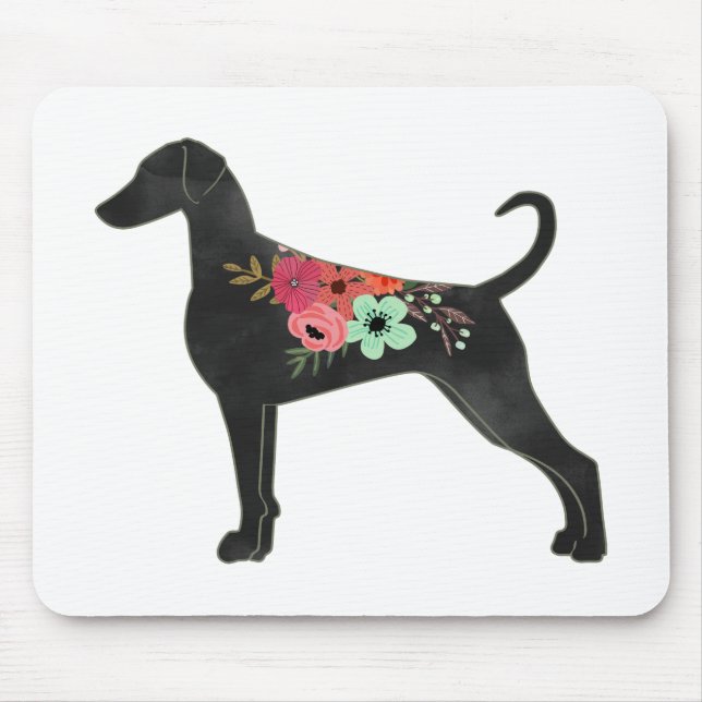 Mousepad Doberman Pinscher Dog Breed Boho Floral Silhouette (Frente)