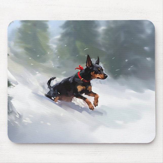 Mousepad Doberman Pinscher Inverno de Natal (Frente)