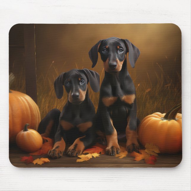 Mousepad Doberman Puppy Autumn Delight Pumpkin (Frente)