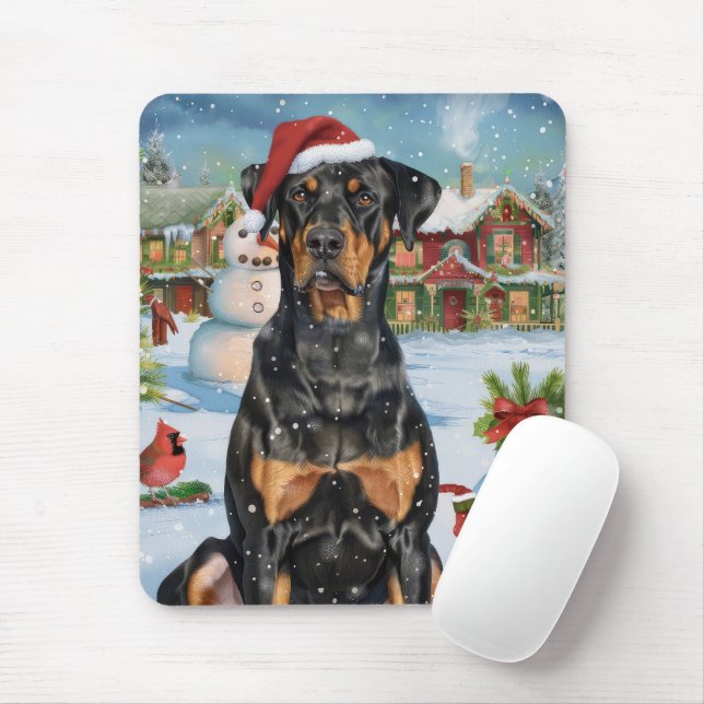 Mousepad Doberman Terra de Encantamento de Natal Alegria de (Com mouse)