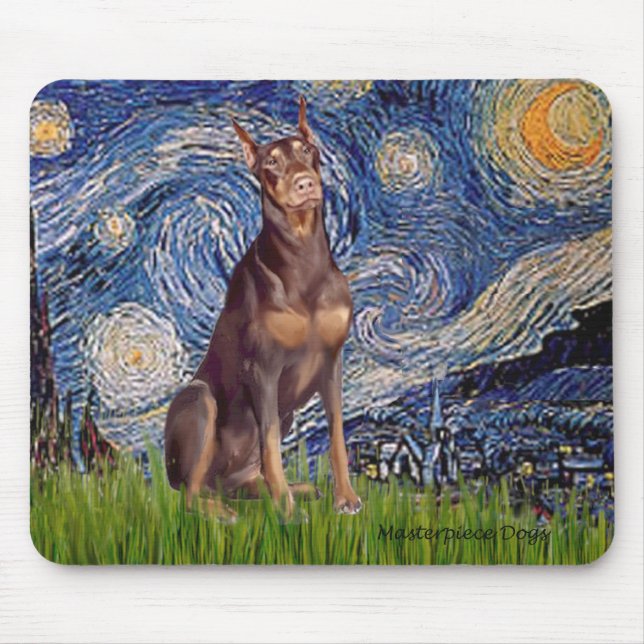 Mousepad Doberman (vermelho) - Noite Estrelada (Frente)