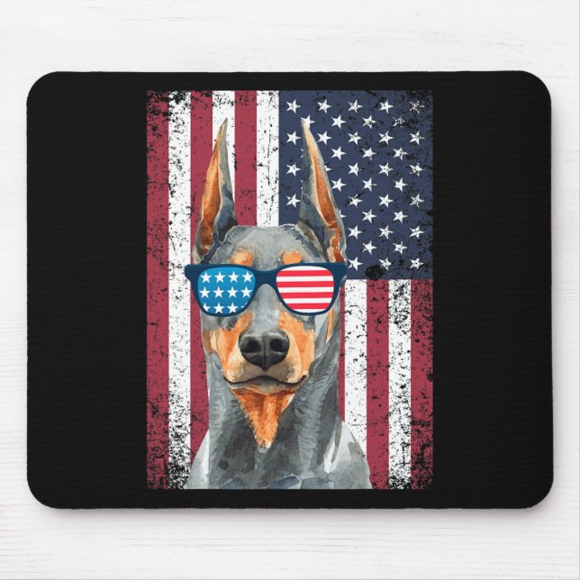 Mousepad Dobermann Patriótico 4 De Julho EUA Americano (Frente)