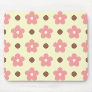 Mousepad Doce Floral Rosa e Pontos Marrons Retro