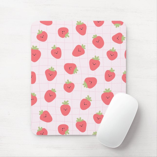 Mousepad Doce Padrão de Morango – Morango Kawaii (Com mouse)