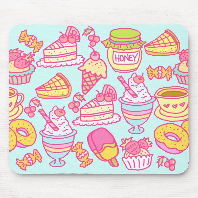 Mousepad Doces e Bebidas Azuis (Frente)