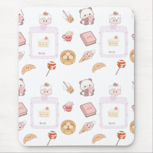 Mousepad Doces Tratamentos Kawaii Rosa Fofo Design de Sobre