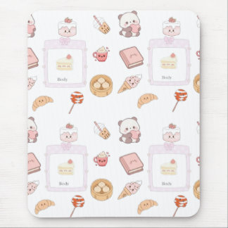 Mousepad Doces Tratamentos Kawaii Rosa Fofo Design de Sobre