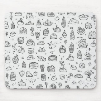 Mousepad Dodles bonitos desenhados à mão em preto e branco