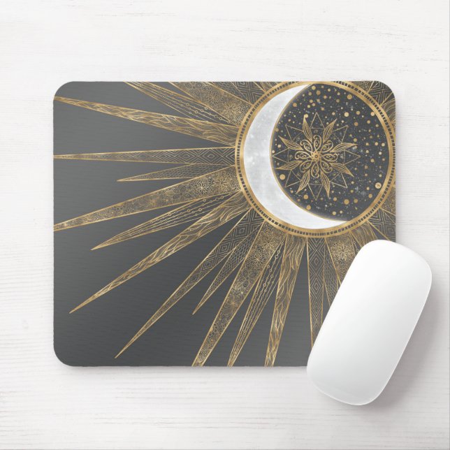 Mousepad Dodles Dourados Elegantes Sun Moon Mandala Design (Com mouse)