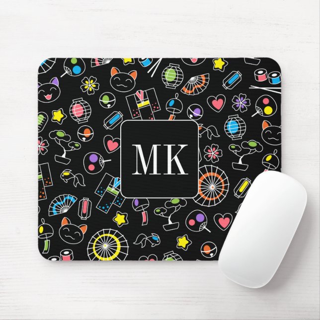 Mousepad Dodles Kawaii Japoneses em Iniciais de Monograma P (Com mouse)